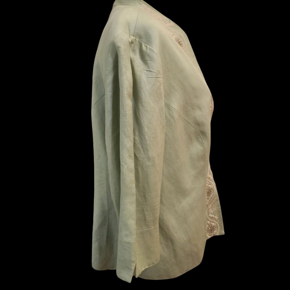 Beautiful Lime Green Jessica Howard Woman Embroidered Linen Blend Jacket Size 16 - Picture 5 of 14